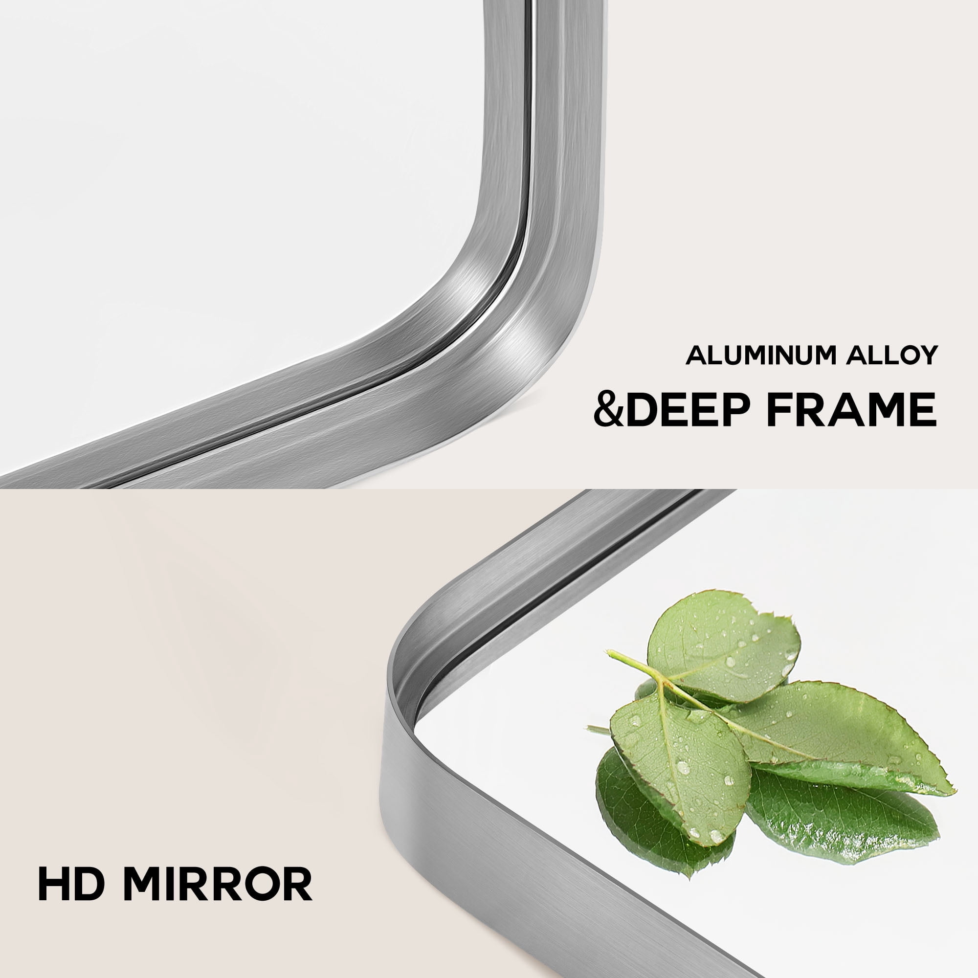 50"x32" Aluminum Alloy Wall Mount Rounded Corner Rectangular Mirror,Silver