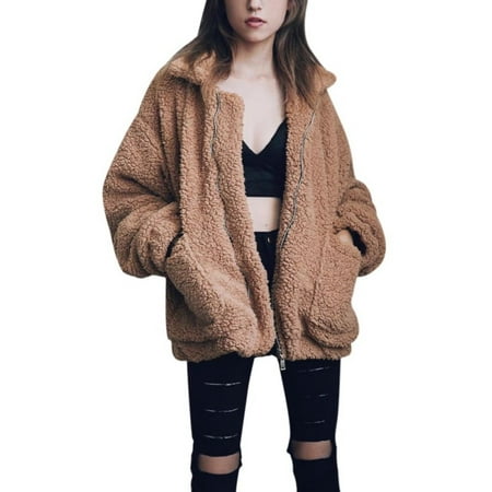 Button Camel Hair Sport Coat JLONG 1Pcs Womens Winter Warm Slim Plush Loose Coat Outwear Jacket Sweater Parka Overcoat ()