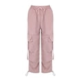 thumbnail image 5 of CIENVNSTG Soft Comfy Casual Solid Color Cargo Bottoms For Women High Waisted Drawstring Baggy Loose Wide Leg Y2K Hip Hop Palazzo Pants For Daily Street Lifestyle Activities Light pink 2XL, 5 of 5