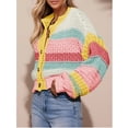 thumbnail image 3 of PUWEI Women's Striped Cardigan Sweaters Long Sleeve Trendy Chunky Knit Color Block Sweater Coat, 3 of 7