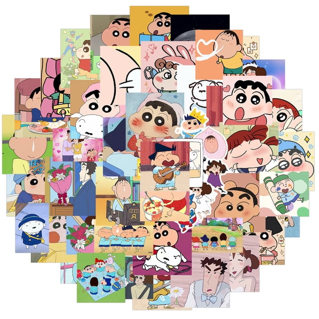 Pegatinas ShinChans, lápices de colores de anime, vinilo, PVC, impermeables, 50 unidades
