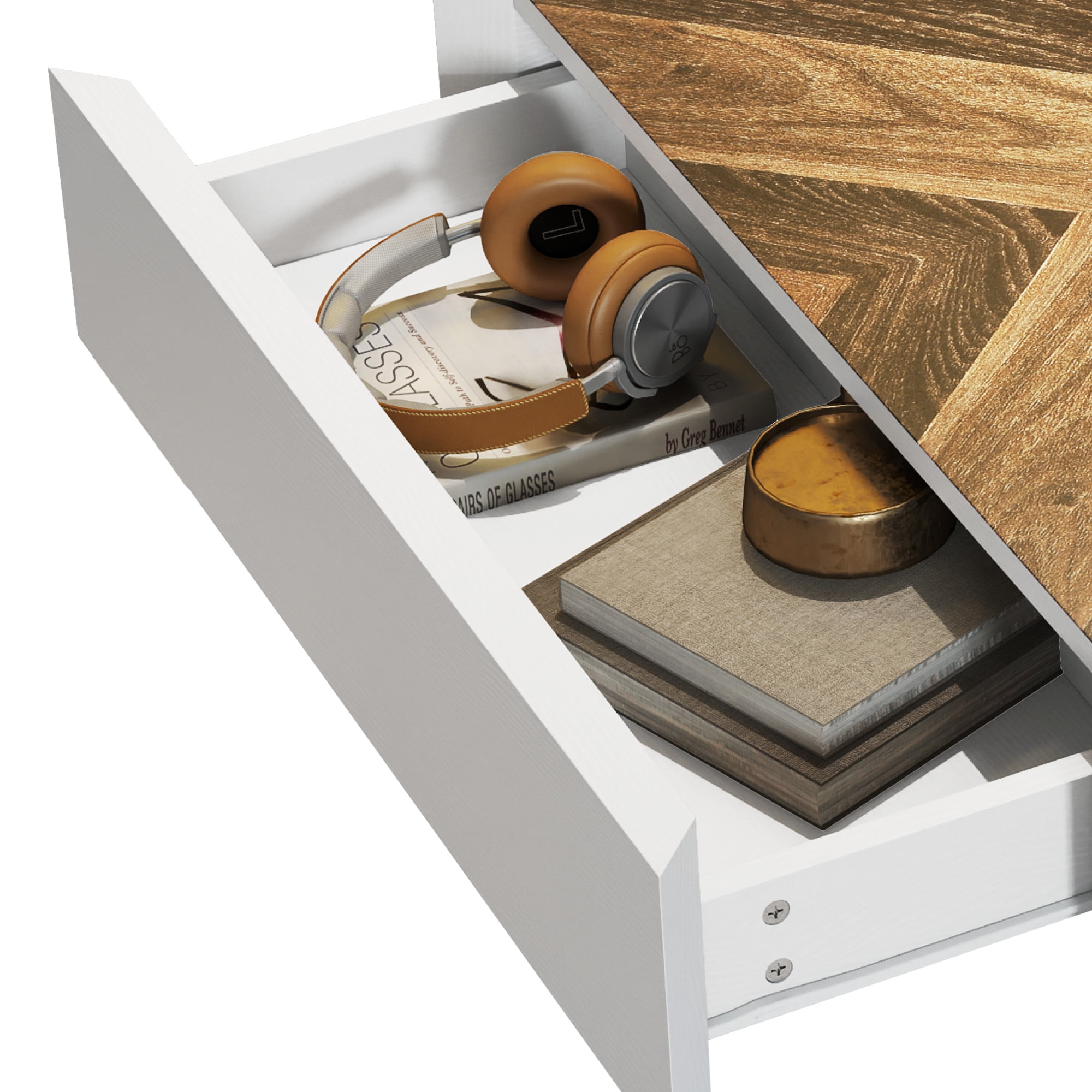 Dextrus Farmhouse LED Coffee Tables Square Center Table with Storage for Living Room, White