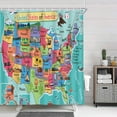 thumbnail image 2 of Kids Map of The United States Bath Curtain, Cartoon Fun Facts Geography USA Map, Polyester Fabric Waterproof Shower Curtain for Bathroom, Shower Curtains Hooks Included, Turquoise Red (69X70in), 2 of 5