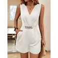 thumbnail image 2 of Ladies' Spring Summer Neck Gold Buckle Chain Solid Color Sleeveless Fashion Jumpsuit White L, 2 of 6
