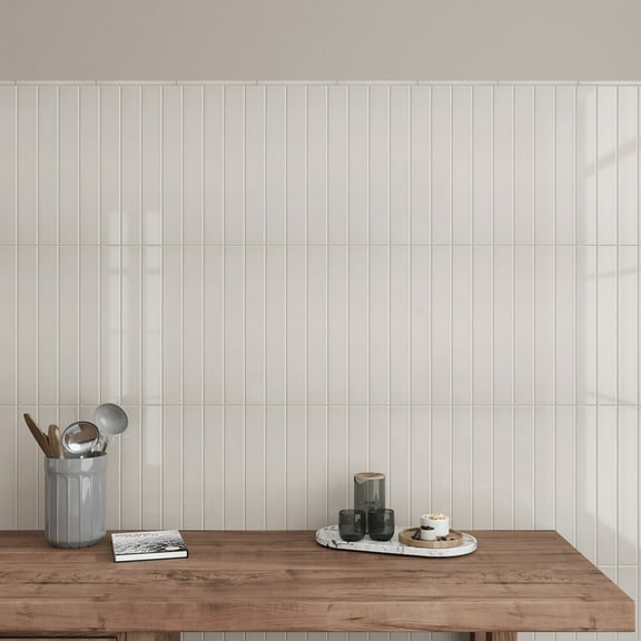 Horizonte 0.5 x 8 in. Glossy Soft Dove Gray Ceramic Pencil Trim Wall Tile (0.27 sq ft/case) - 10 Pack