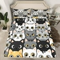 thumbnail image 2 of Manfei Cartoon Cat Lover Twin Sheet Sets, Black Grey Kitten Animal Twin Fitted Sheet, Teen Boy Girl Kid Flat Sheet, Microfiber Bedroom Decor, 3 Pieces, 2 of 7