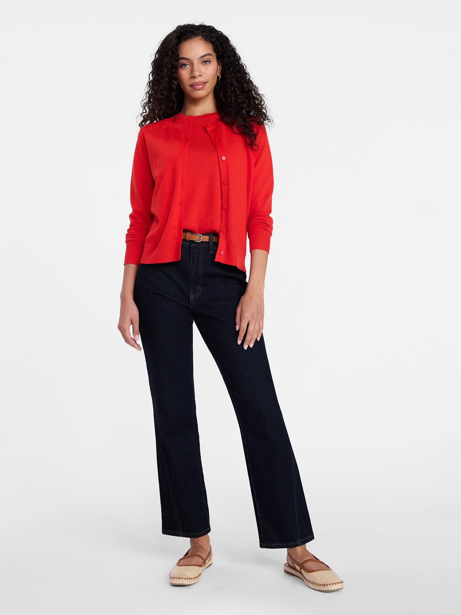 Time and Tru Women's Fine Gauge Cardigan Sweater with Long Sleeves, Lightweight, Sizes XS-XXXL