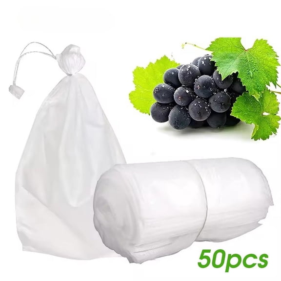 50 Pcs Fruit Protection Bags for Fruit Trees, Breathable Mesh Garden Netting Bags with Drawstring, Bird & Pest Barrier