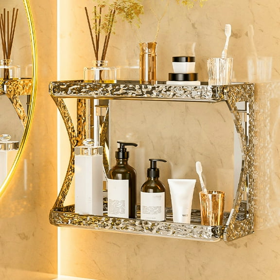 Vacemry Under $5 Punch Free Wall Mounted Rack, Bathroom Desktop Wash Basin Organizer, Acrylic Storage Shelf for Countertop, Adhesive Vanity Cosmetic Toothbrush Holder