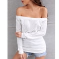 thumbnail image 2 of Whataatahia Top con Hombros Descubiertos para Mujer Jersey De Manga Larga De Color Puro Camisa Suelta Elástica para Mujer Top para Fiesta Diaria Trabajo Blanco XL, 2 of 6