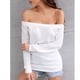 thumbnail image 2 of Camisa suelta de color puro para uso diario, fiesta, trabajo - Blusa elegante de manga larga con hombros descubiertos en talla XXL blanca, 2 of 6
