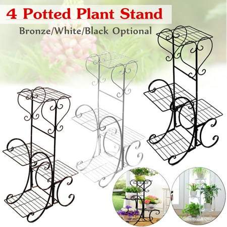 Corner Planter Stand 4 Tier Stainless Steel Plant Stand Flower Planter Garden Display Holder Shelf Rack for Home Room Ornaments Indoor Outdoor Patio ()