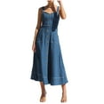 thumbnail image 3 of Riforla Women Summer Dresses Suspender Distressed Casual Style Button Denim Long Dress Button Dress Blue XL, 3 of 10