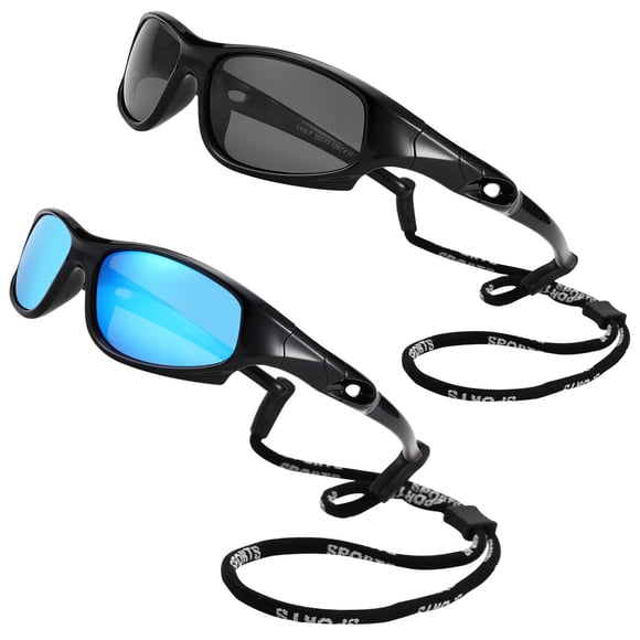 Gafas de sol deportivas polarizadas para niños COASION con correa, paquete de 2