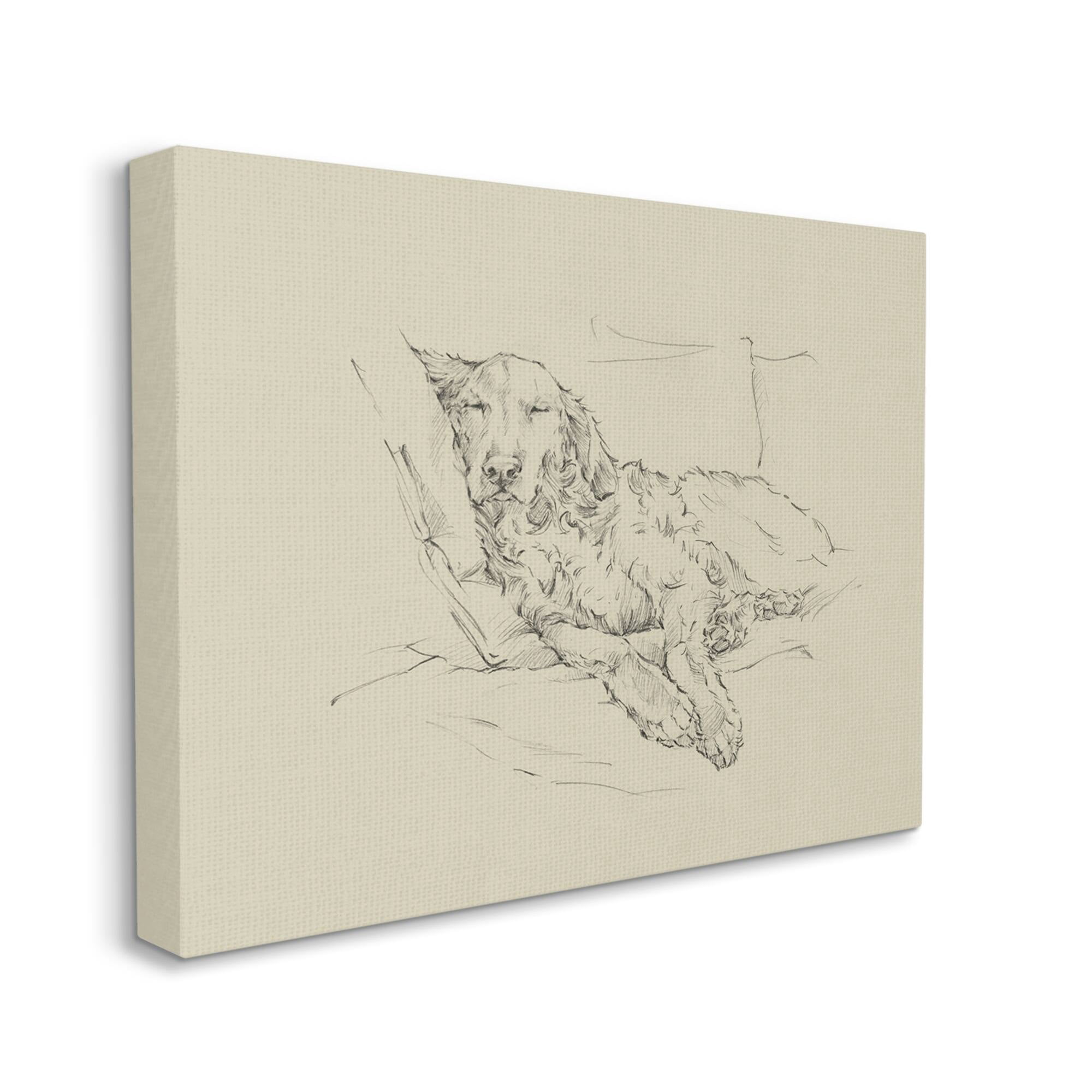 Stupell Industries Fluffy Retriever Napping Cushions Casual Monochromatic Dog Sketch,30 x 24, Design by Ethan Harper