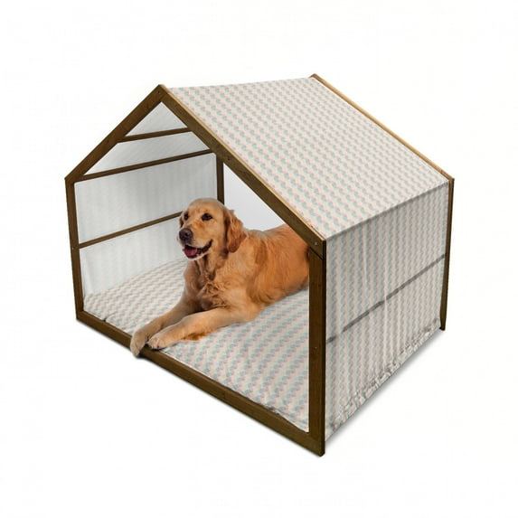 Geometric Pet House, Abstract Form with Triangles Rhombus Zig Zag and Crackles Retro Textured Design, Outdoor & Indoor Portable Dog Kennel with Pillow and Cover, 5 Sizes, Multicolor, by Ambesonne