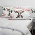 thumbnail image 3 of Pink Cow Pillow Covers, Linen Long Throw Pillow Case, Watercolor Flowers Spring Floral Holiday Pillow Protector Decorative Cushion Cover for Living Room/Bedroom 16" x 24", 3 of 8