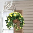 thumbnail image 2 of OakRidge Miles Kimball Fully Assembled Artificial Begonia Hanging Basket, 10” Diameter and 18” Chain – Yellow Polyester/Plastic Flowers in Metal and Coco Fiber Liner Basket for Indoor/Outdoor Use, 2 of 3