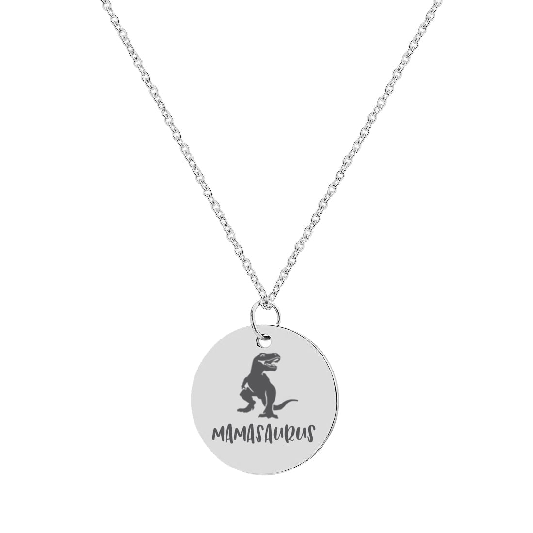 Anavia Mamasaurus High Polish Stainless Steel Fashion Necklace Jewelry Gift for Mom Grandma-[Silver Disc 18"]