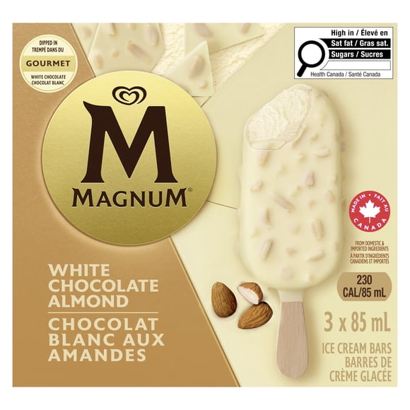 Barre de Crème Glacée Magnum Chocolat Blanc aux Amandes 3 x 85 mL