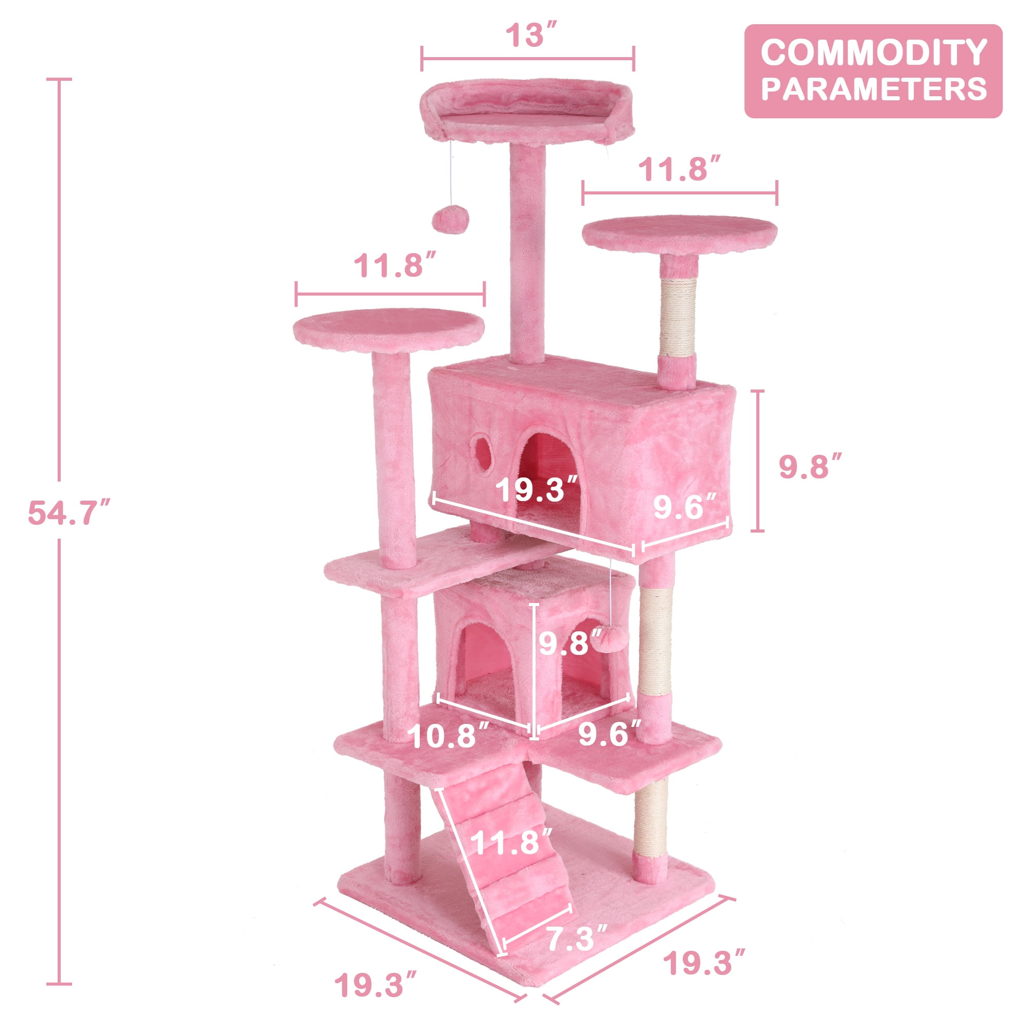 CL.HPAHKL 54in Cat Tree Tower, Multi-Level Cat Tower Furniture Activity Center with Platform Scratching Posts Stand House Condo and Toy, Cat Condos for Indoor Cats Kitten Activity Relaxing, Pink