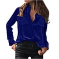 thumbnail image 2 of JURANMO Women Retro V-Neck Velvet Work Plain Button Down Shirts,Women's Ladies 2024 Trendy Turndown Neck Loose Velours Tops Casual Soild Color T-Shirts Long Sleeve Blouses with Pocket, 2 of 8