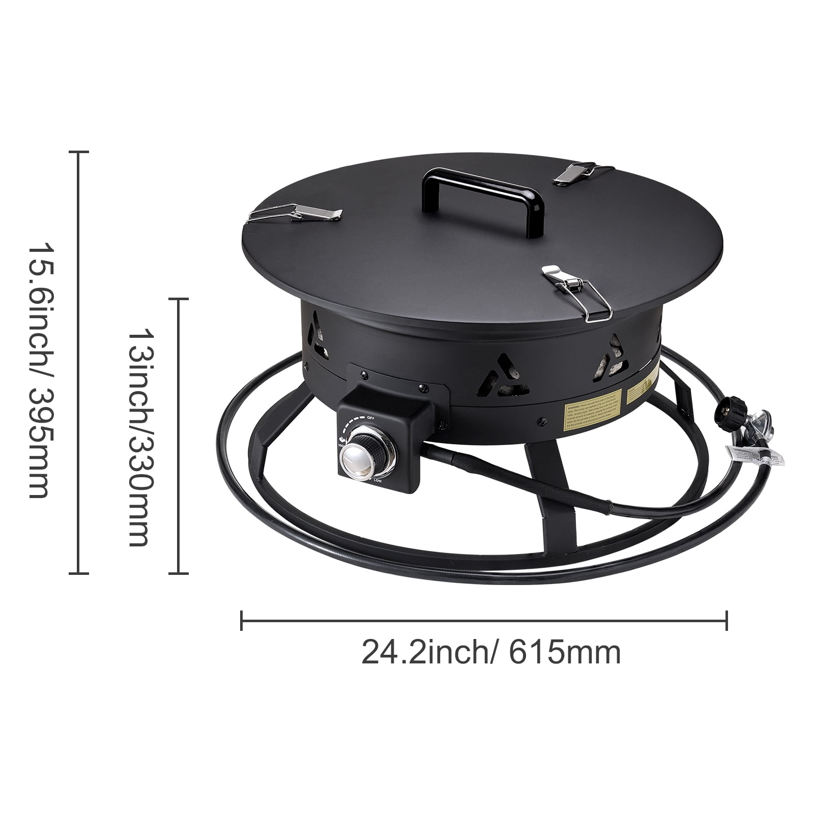 KFFKFF Gas Fire Pit, 24-Inch Round Outdoor Portable Propane Fire Pit with Protective Cover & Lava Stones, Modifiable Flame Intensity, Ideal for Warming, Illumination, Social Events,58,000 BTU,Black
