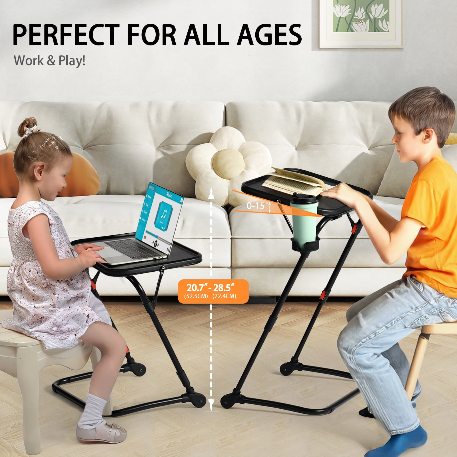 Homy Casa Set of 2 Adjustable Folding Tables, Portable Outdoor Tables for Patio Camping and Backyard