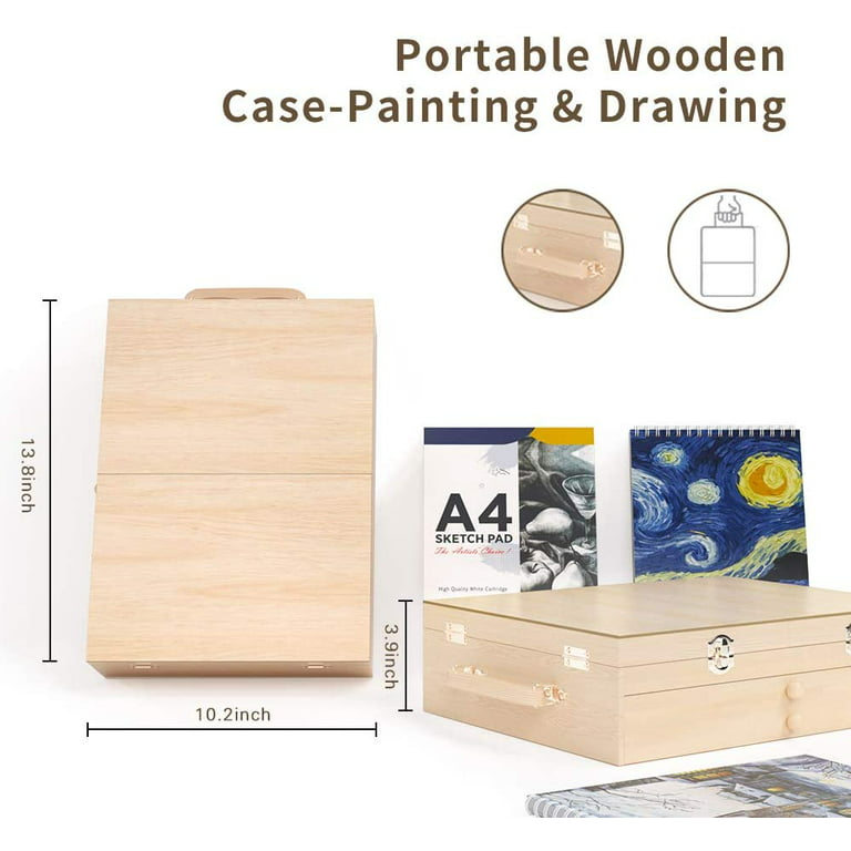 86 Pieces Colouring and Paint Set in Wooden Storage Case, Drawing