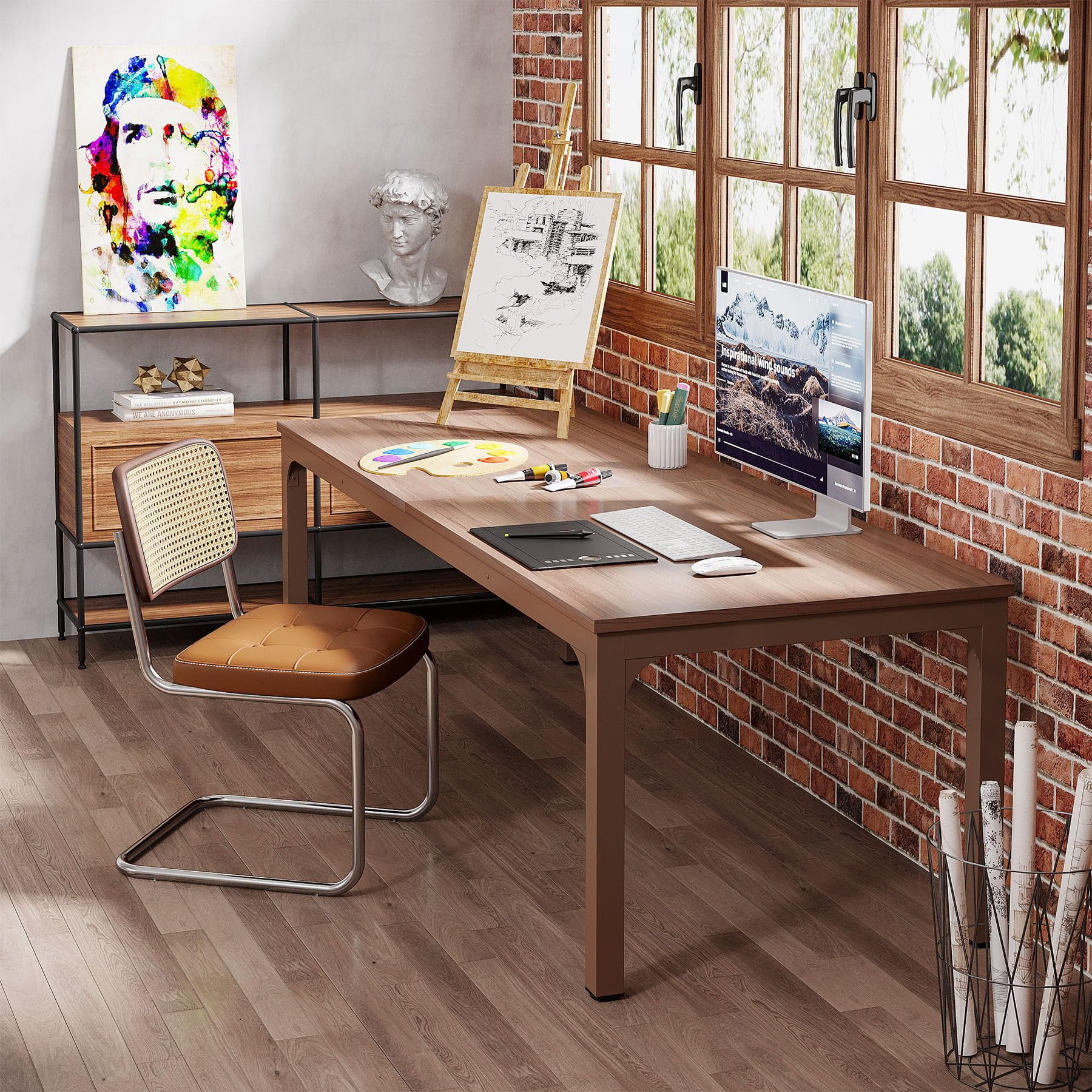 Tribesigns 78.7 inches Extra Long Computer Desk 2 Person, Extra Wide Double Office lndustrial Writing Workstation with Adjustable Foot Pads for Home Office Table, Brown