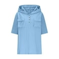 thumbnail image 2 of Lmnyox Women's Shirts with Hood Short Sleeve Loose Button Hoodies Summer Casual Plain Blouses with Pocket, 2 of 6