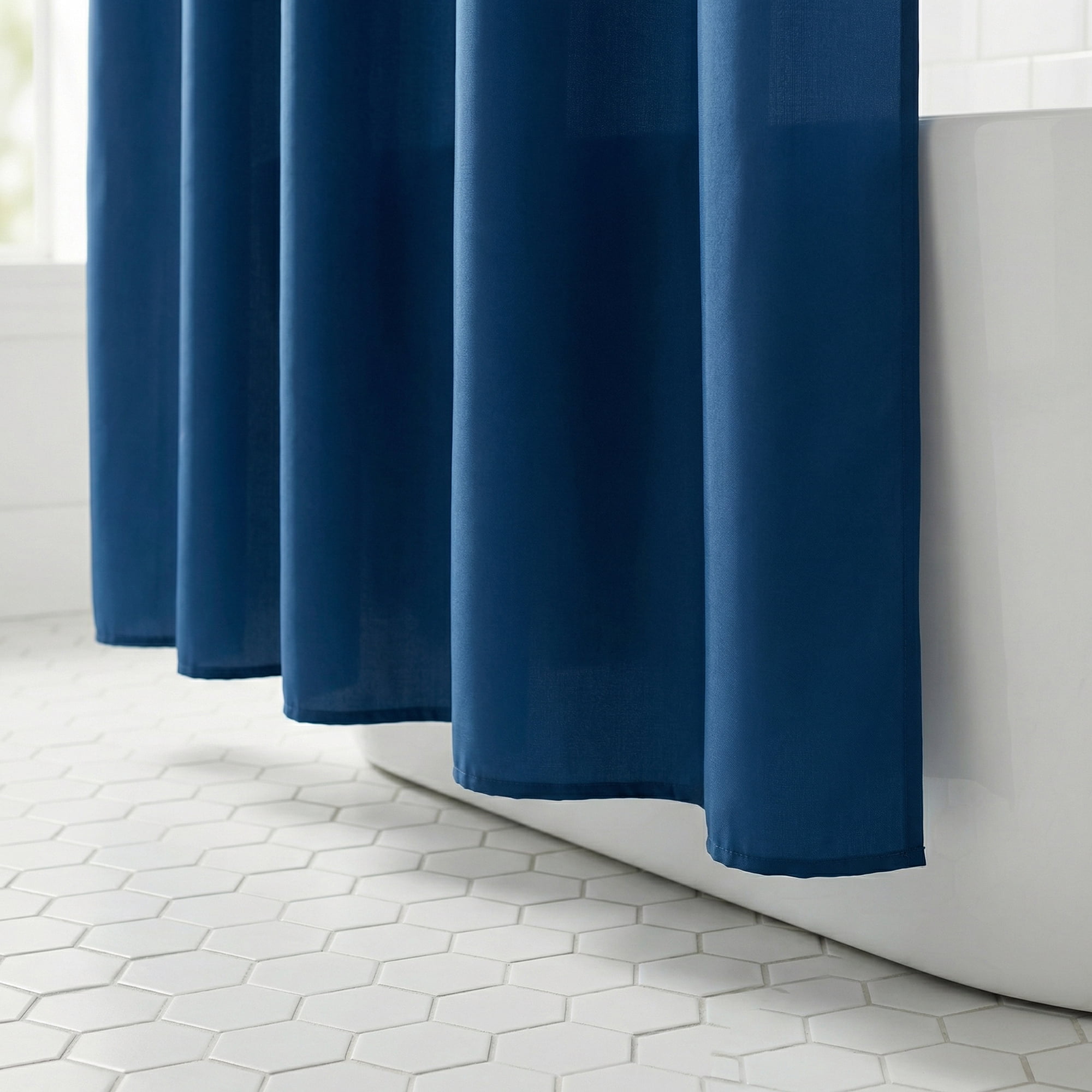 Unique Bargains Solid Polyester Shower Curtain Sets with 12 Hooks Dark Blue 71"W x 71"L