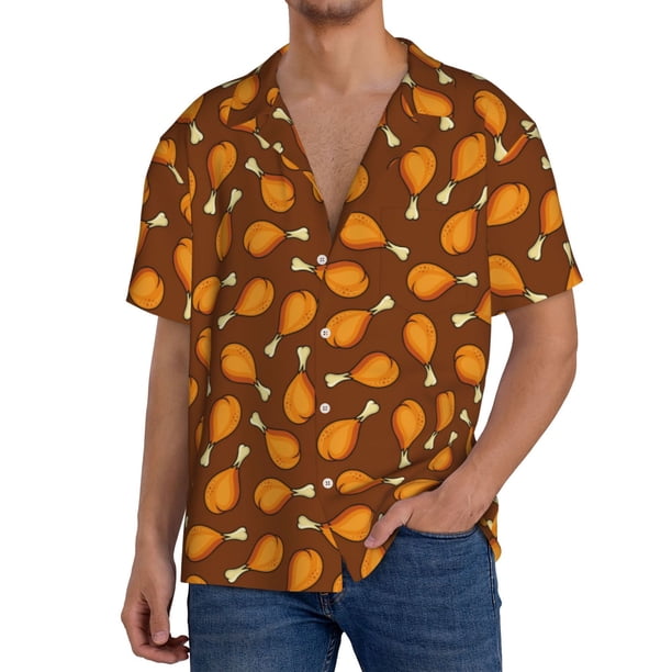 Fotbe Chicken Legs 1 Camisa Estampada de Manga Corta para Hombre, Casual de Verano, Estilo Playero, Sin Arrugas-XX-Large