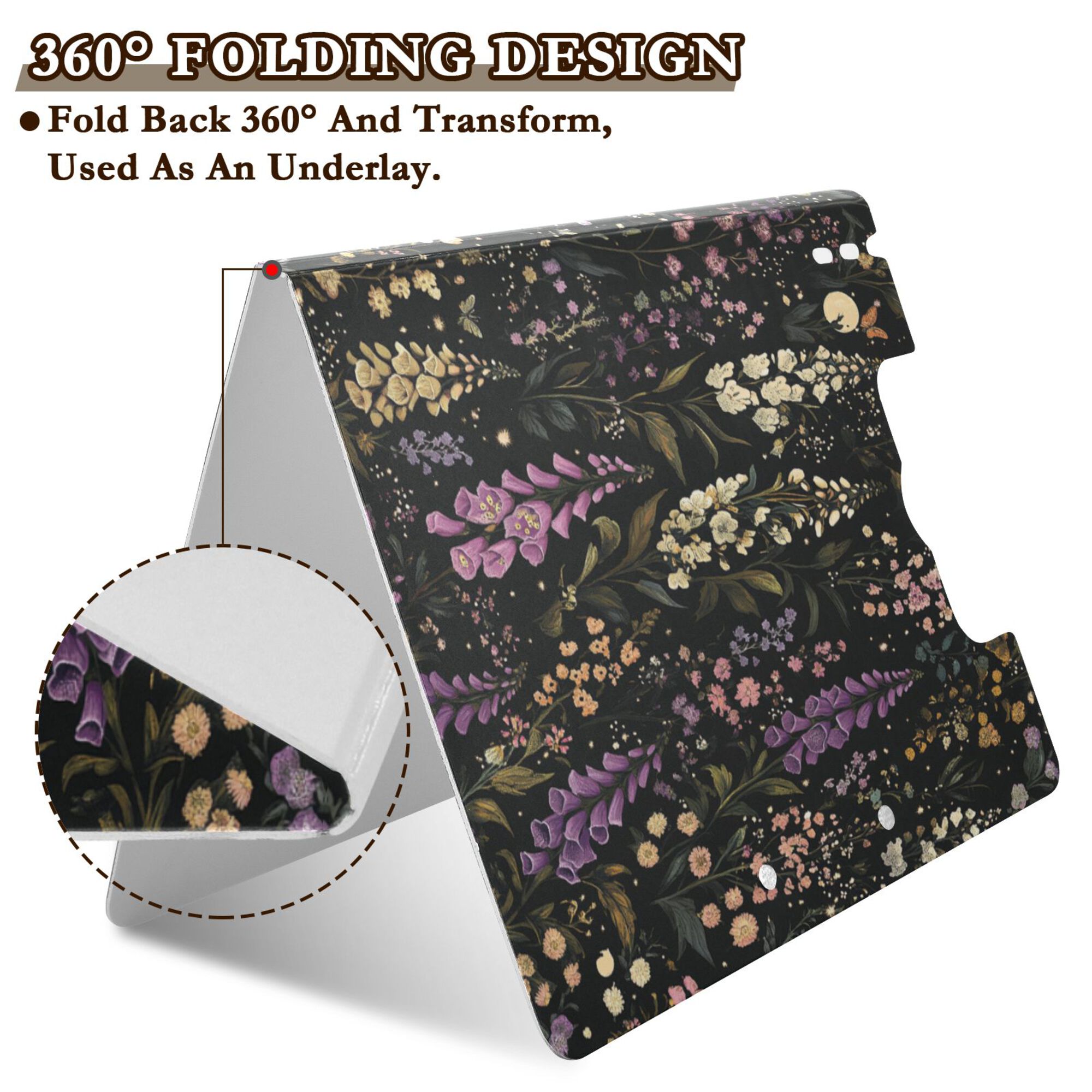 FORMRS A4 Clipboard Folder with Pen Holder Horizontal Foldable School Office Binder, Purple Floral Pattern