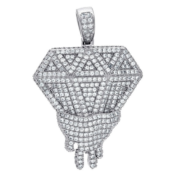 925 Sterling Silver Mens Cubic Zirconia Melting Diamond Shape Pendant Charm Necklace for Men