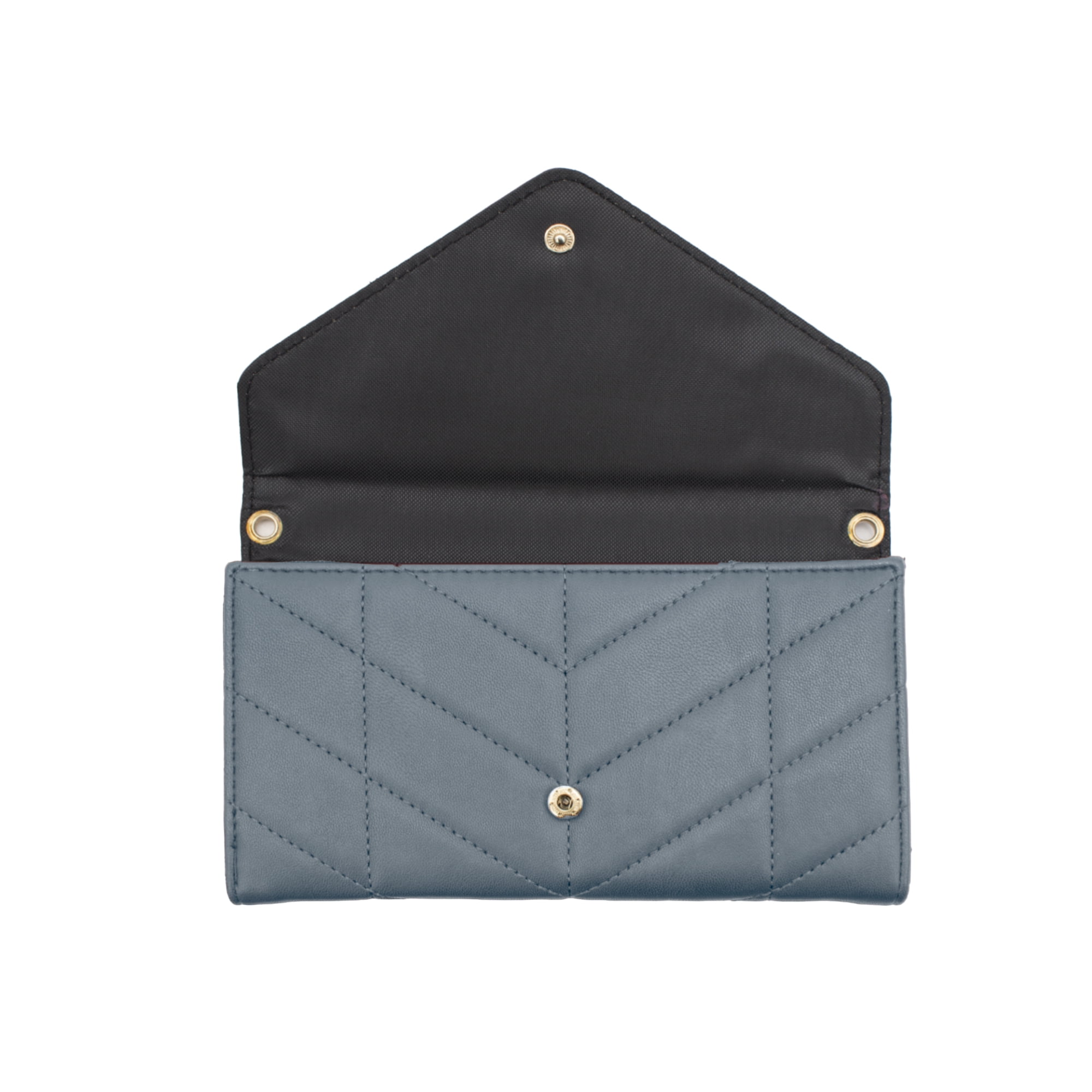 XOXO Women’s Small Powder Blue Vegan Leather Quilted Fold Wallet withCrossbody Strap
