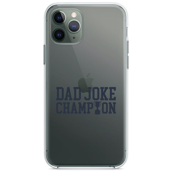 DistinctInk Clear Shockproof Hybrid Case for iPhone 11 Pro MAX (6.5" Screen) - TPU Bumper Acrylic Back Tempered Glass Screen Protector - Dad Joke Champion Trophy