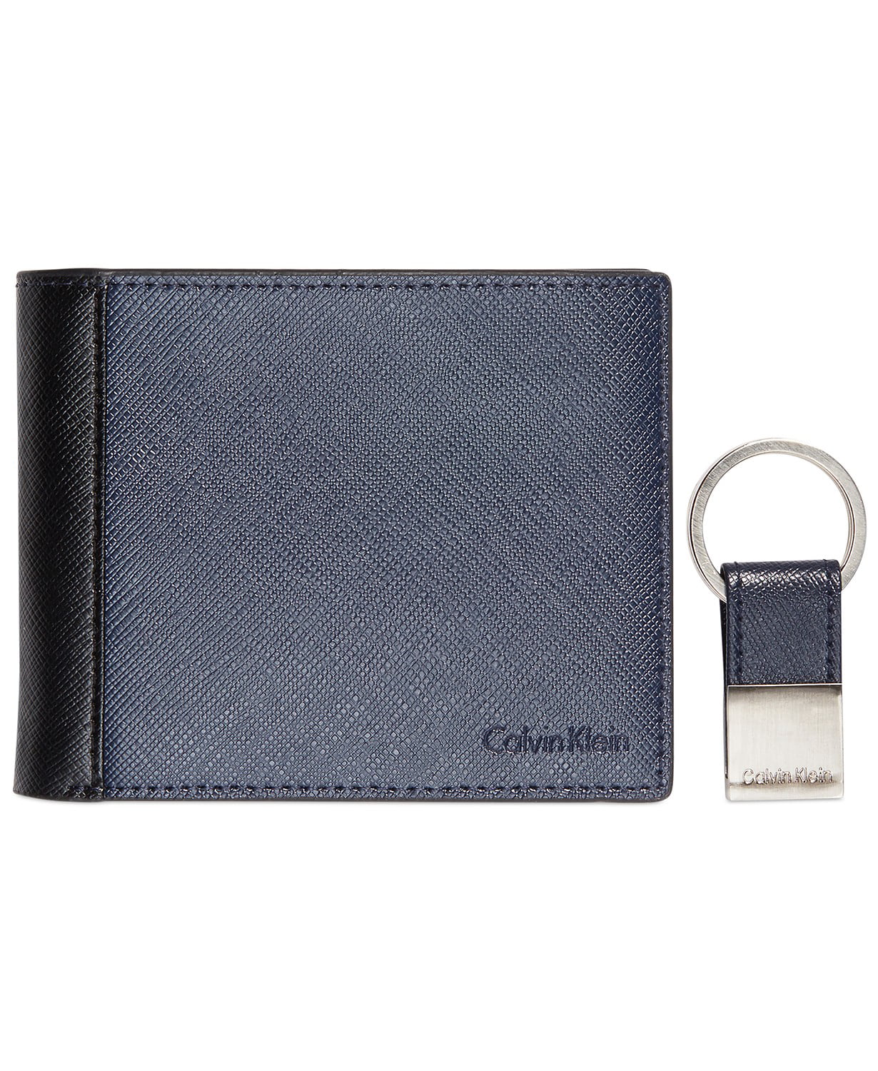 Calvin Klein Saffiano Leather Two-Tone Bifold Wallet & Key Fob