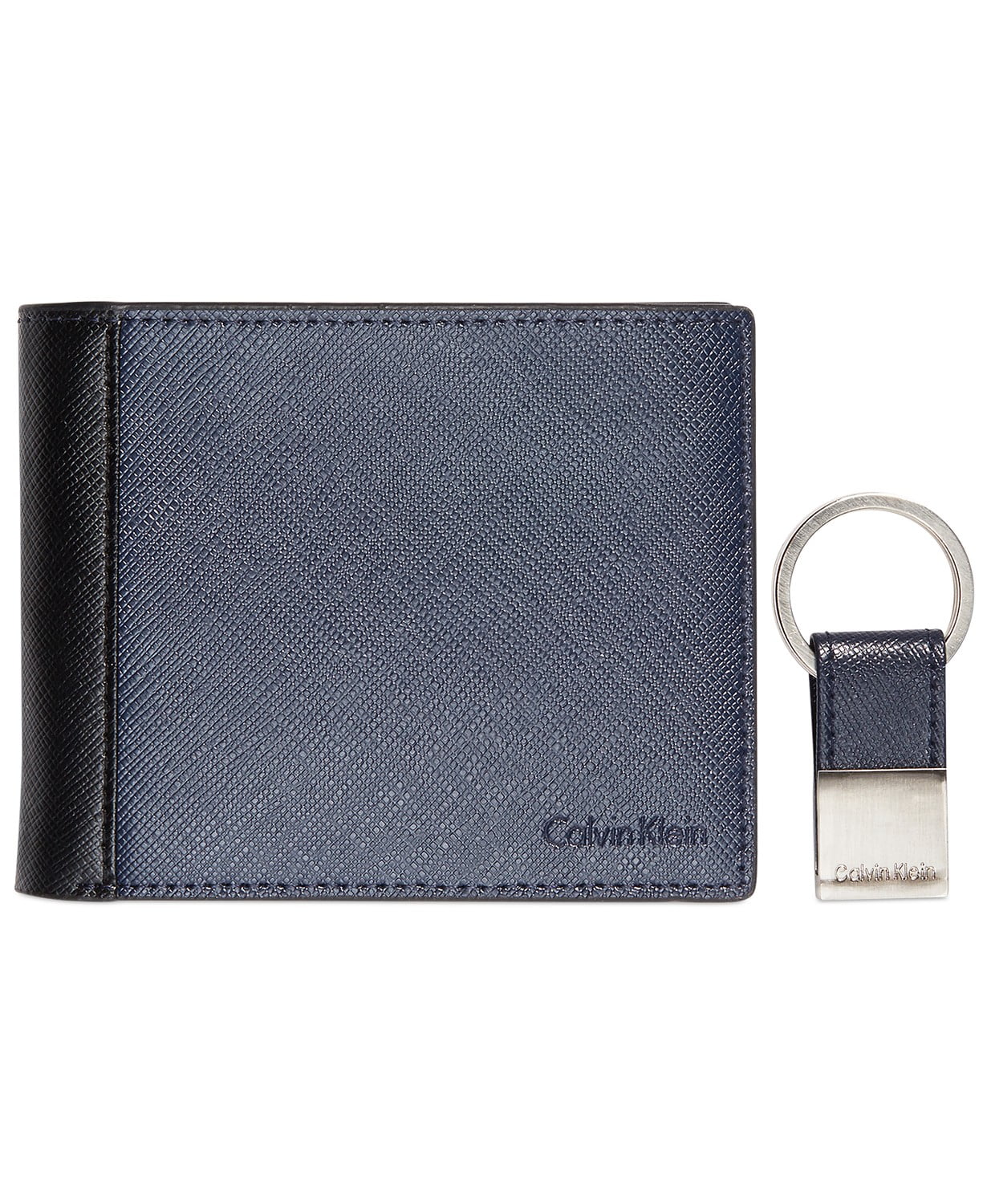 Calvin Klein Saffiano Leather TwoTone Bifold Wallet & Key Fob