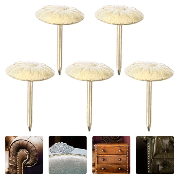 OUNONA 200Pcs Metal Upholstery Tacks Golden Decorative Nails for Quick Furniture and Door Fix