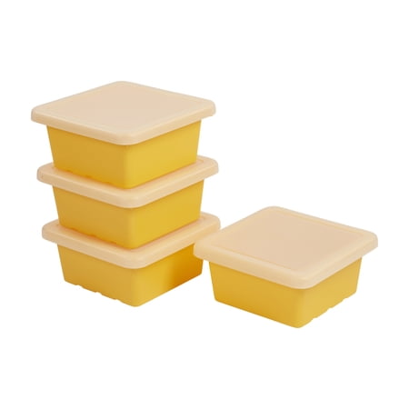 ECR4Kids Stackable Square Bins with Non-Snap Lids Multipurpose Organization Yellow 4-Pack