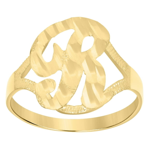 10k Yellow Gold Womens Diamond-Cut Textured Initial Letter R Band Ring