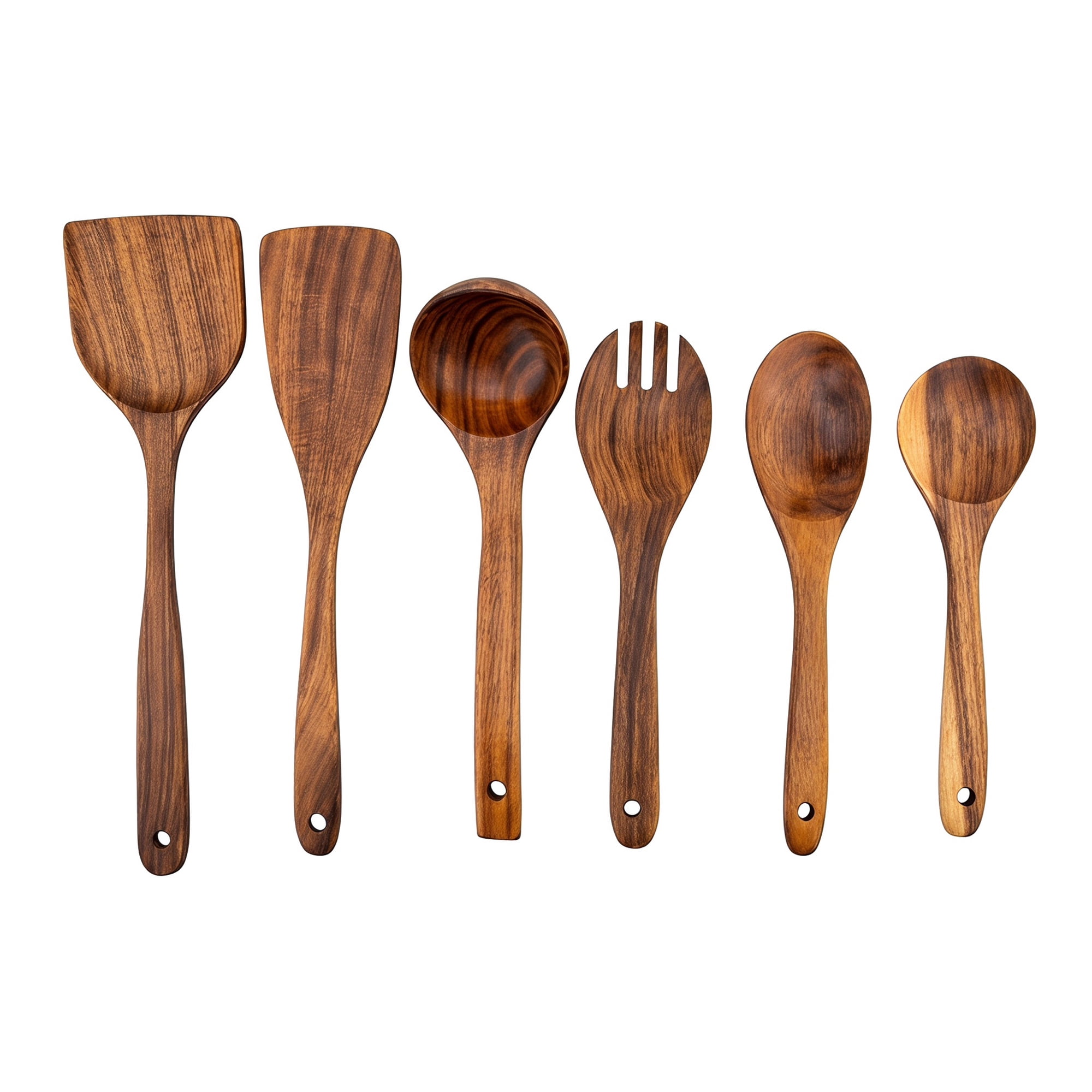 Unique Bargains 6 Pcs Useful Wood Kitchen Essential Kitchen Gadgets Dark Brown A