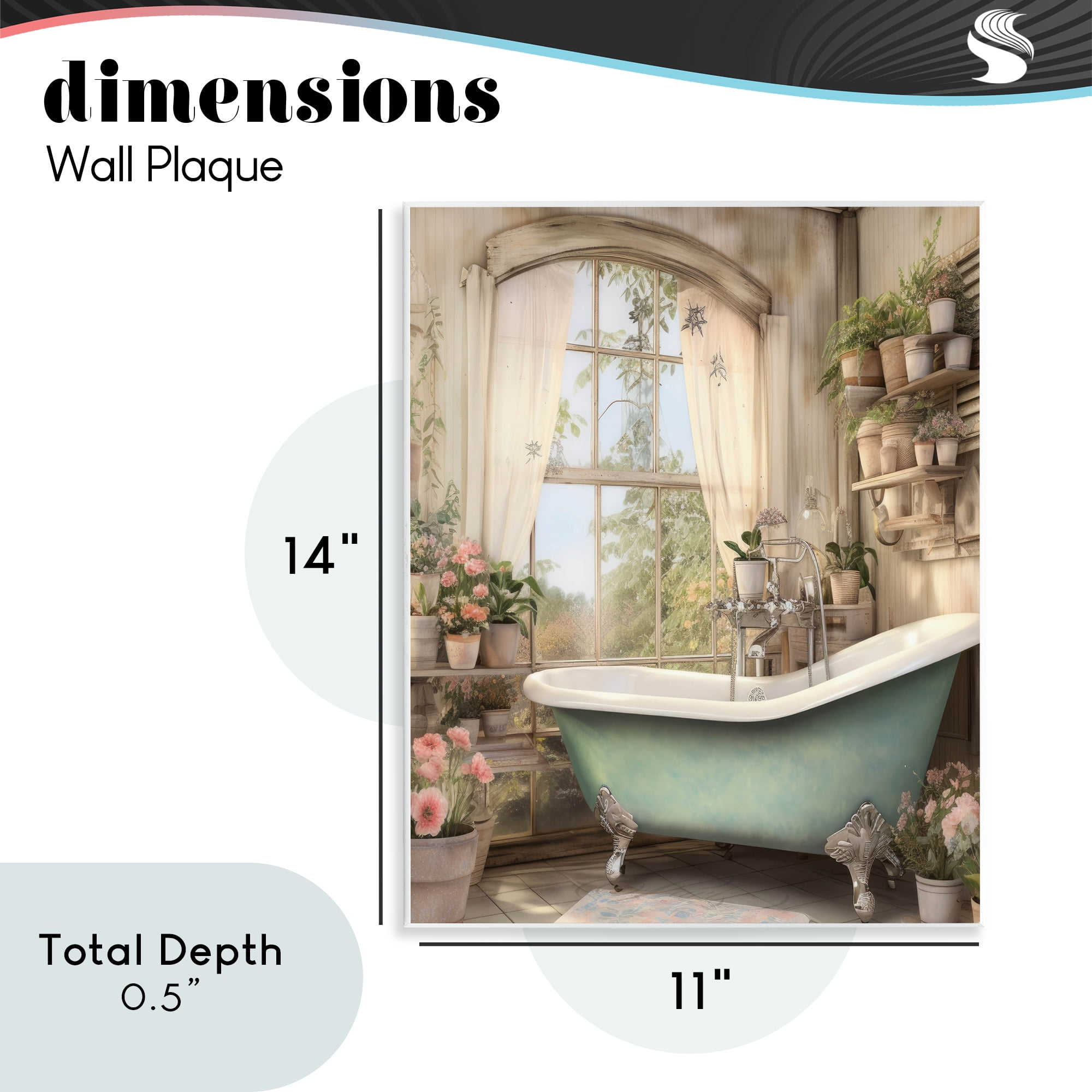 Bathroom with Floral Filled Shelves Wall Plaque Art, design by Lettered and Lined