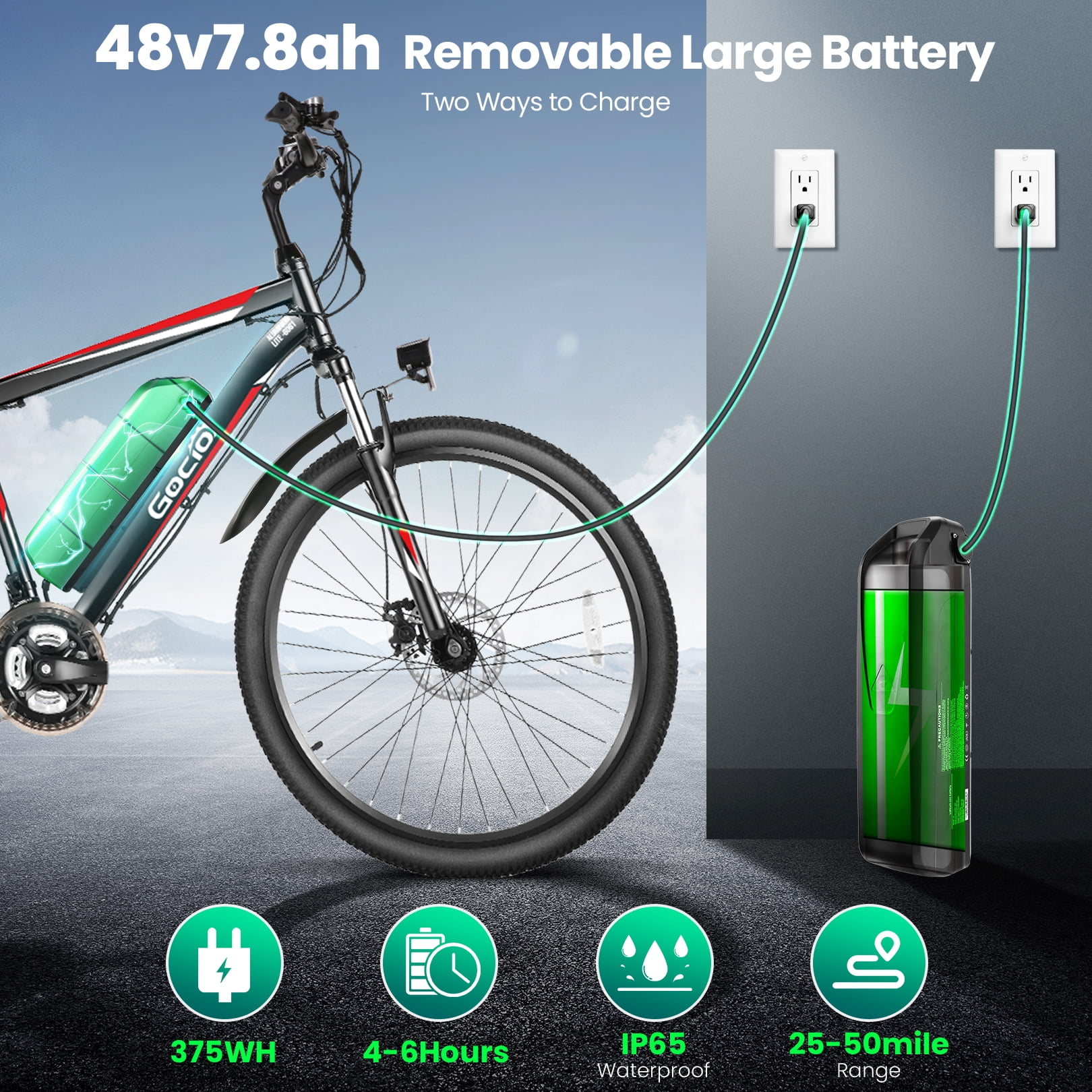 Gocio 500W Electric Bike for Adults, 26" Mountain Electric Bicycle with 5 Riding Modes Ebike, 48V 7.8Ah Battery, 21 Speed, 19.8 mph Aluminum Alloy Electric Commuter Bike UL2849, Ebike for Man
