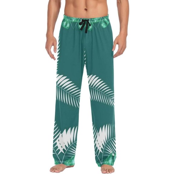 Tropical Palm Leaves Ghost Pajama Pants, Men's Lounge Pants Light with Drawstring and Pockets, Christmas New Year Birthday Father's Day Gifts, Small