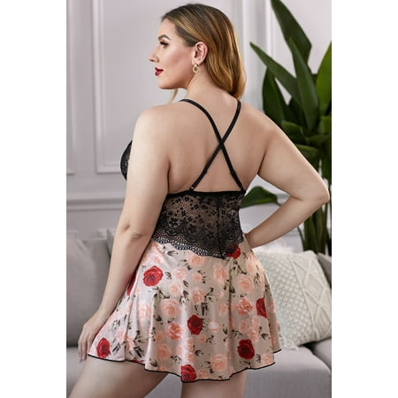 GCKG Women s Multicolor Plus Size Lace Bra Splicing Floral Babydoll (US 22-24)3X