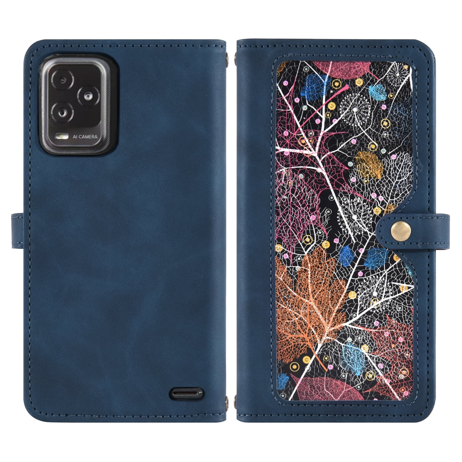 Asuwish Phone Case for Tracfone BLU View 5 Pro B170D Wallet Cover With Tempered Glass Screen Protector Flip Pattern Zipper Credit Card Holder Stand Cell Trac Fone BLUE View5 5Pro 6.74 Women Men Blue