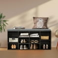 thumbnail image 2 of Queip Shoe Storage Bench, Cubby Shoe Rack Entryway Bench, 3-Tier Shoe Rack Bench 10 Cubbies Adjustable Entrance Organizer Shelf for Hallway -Black, 2 of 7