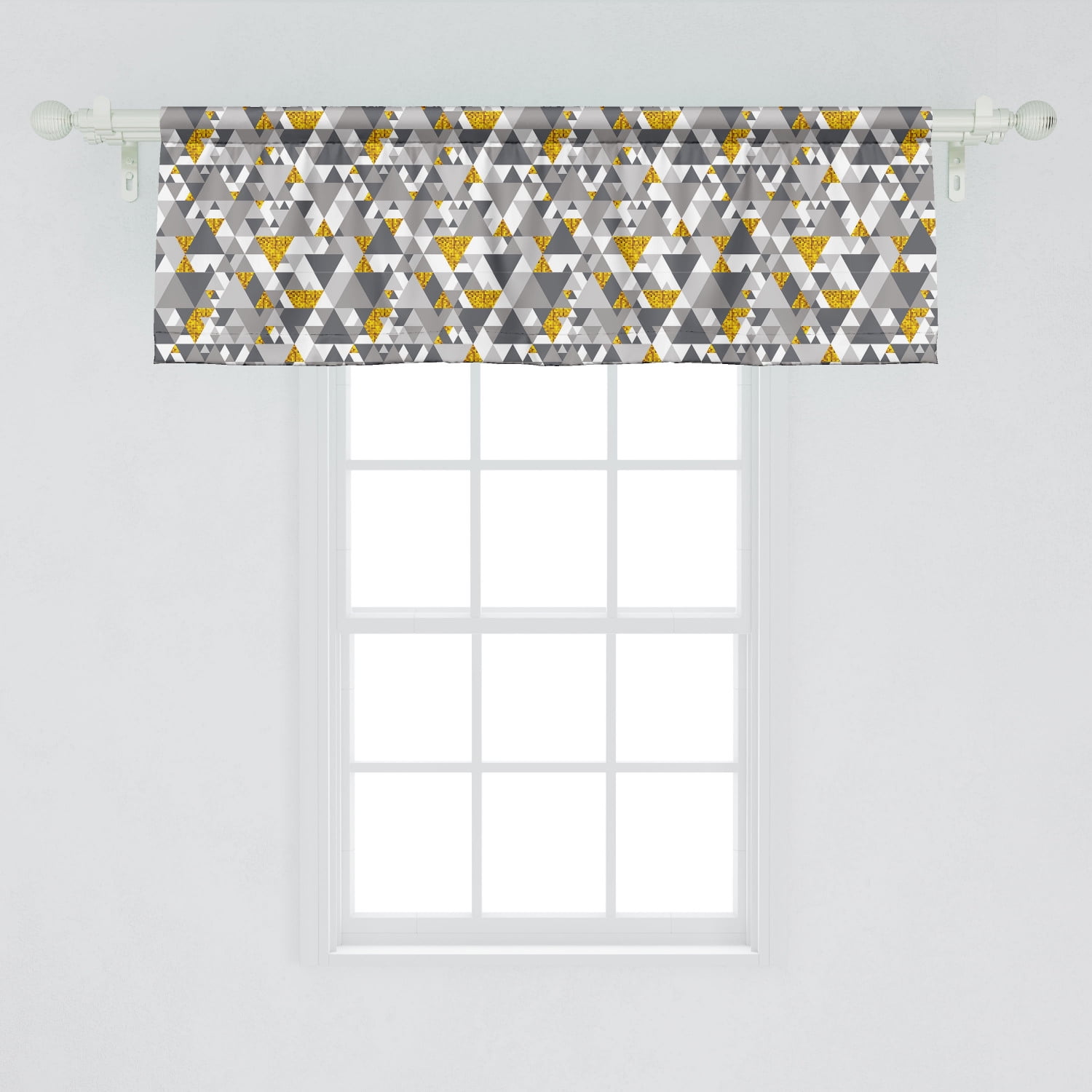 Ambesonne Grey and Yellow Window Valance, Zig Zag Triangles Futuristic